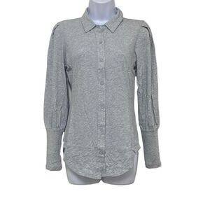 Bobi Los Angeles Gray Button Up Shirt Bishop Sleeves 100% Cotton XS NWT Workwear